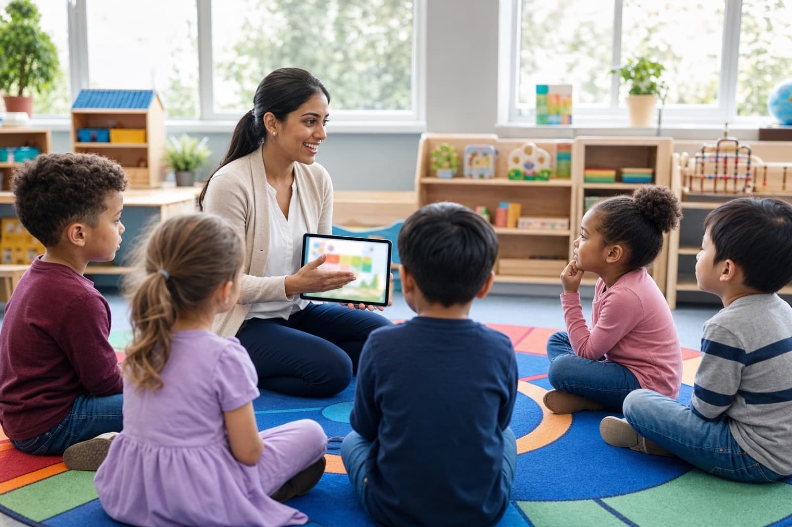 Teacher using MyKidTrack in the classroom to share attendance and updates with families